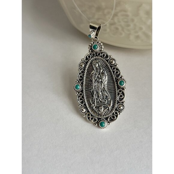 Turquoise Sterling Silver 925 Our Lady of Guadalupe Pendant - Picture 11 of 16